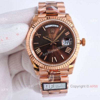 New 2024 / Super Clone Rolex Day-Date 40 Men QF V5 Rose Gold Chocolate Dial